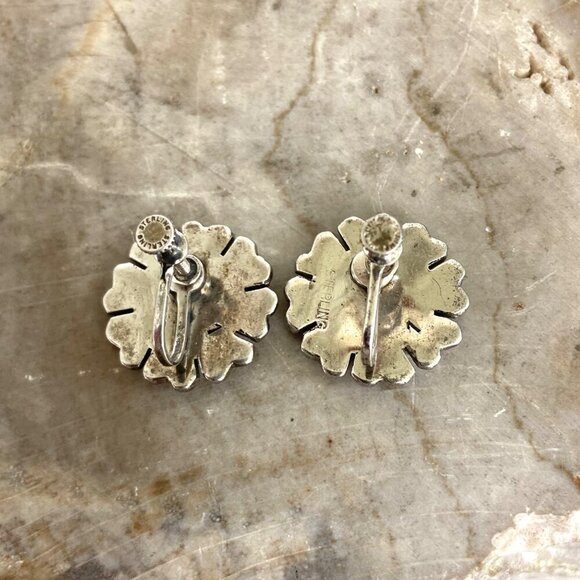VTG Sterling Silver 925 Marcasite Floral Flower Screw Back Earrings - Picture 7 of 16